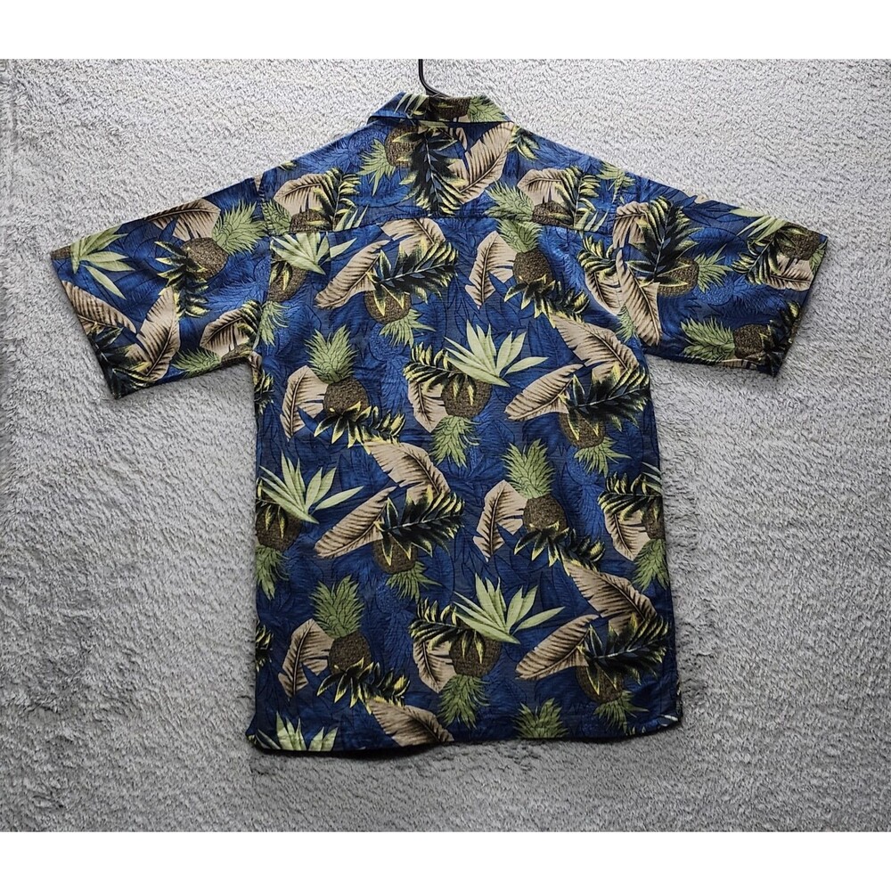 Men’s Utopia Washable Silk Shirt Small S Blue Tropical Pineapple Hawaiian Camp